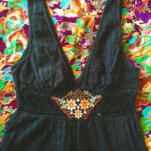 FP linen blend embroidered tank